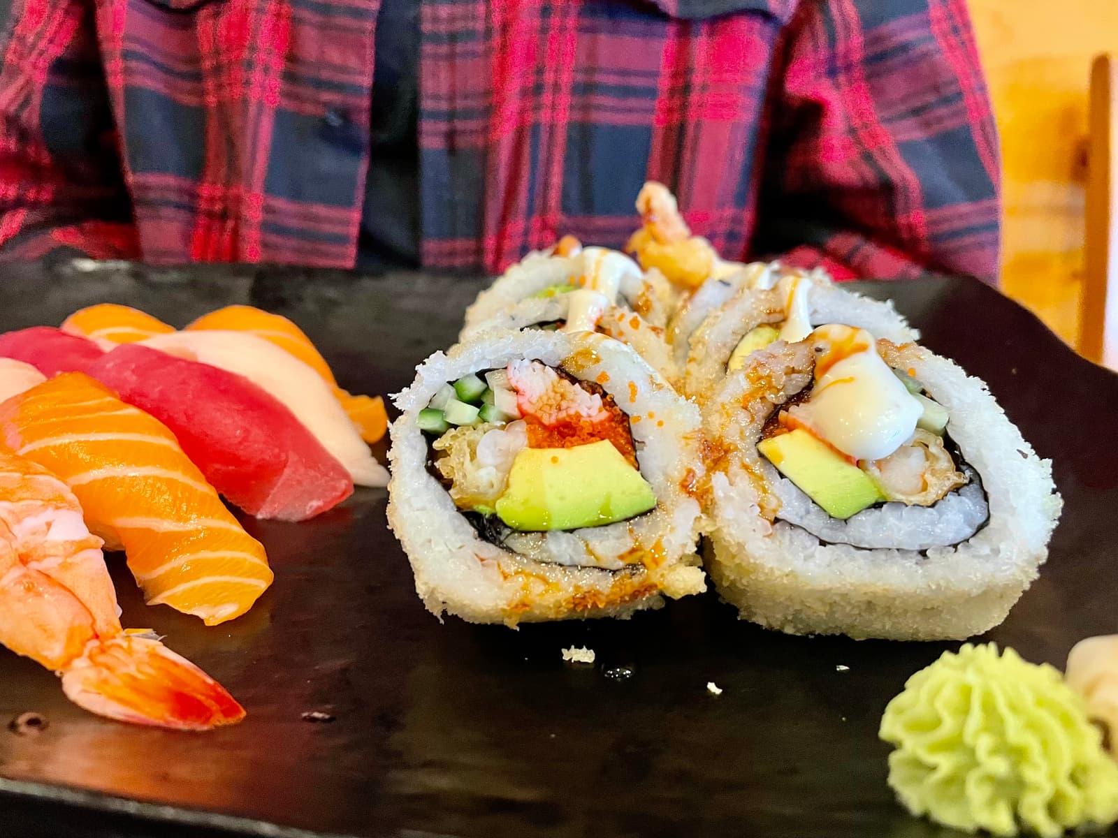 Fresh salmon nigiri, rich eel, a perfectly balanced California roll, and saucy yaki noodles made for a Friday feast that felt both comforting and indulgent