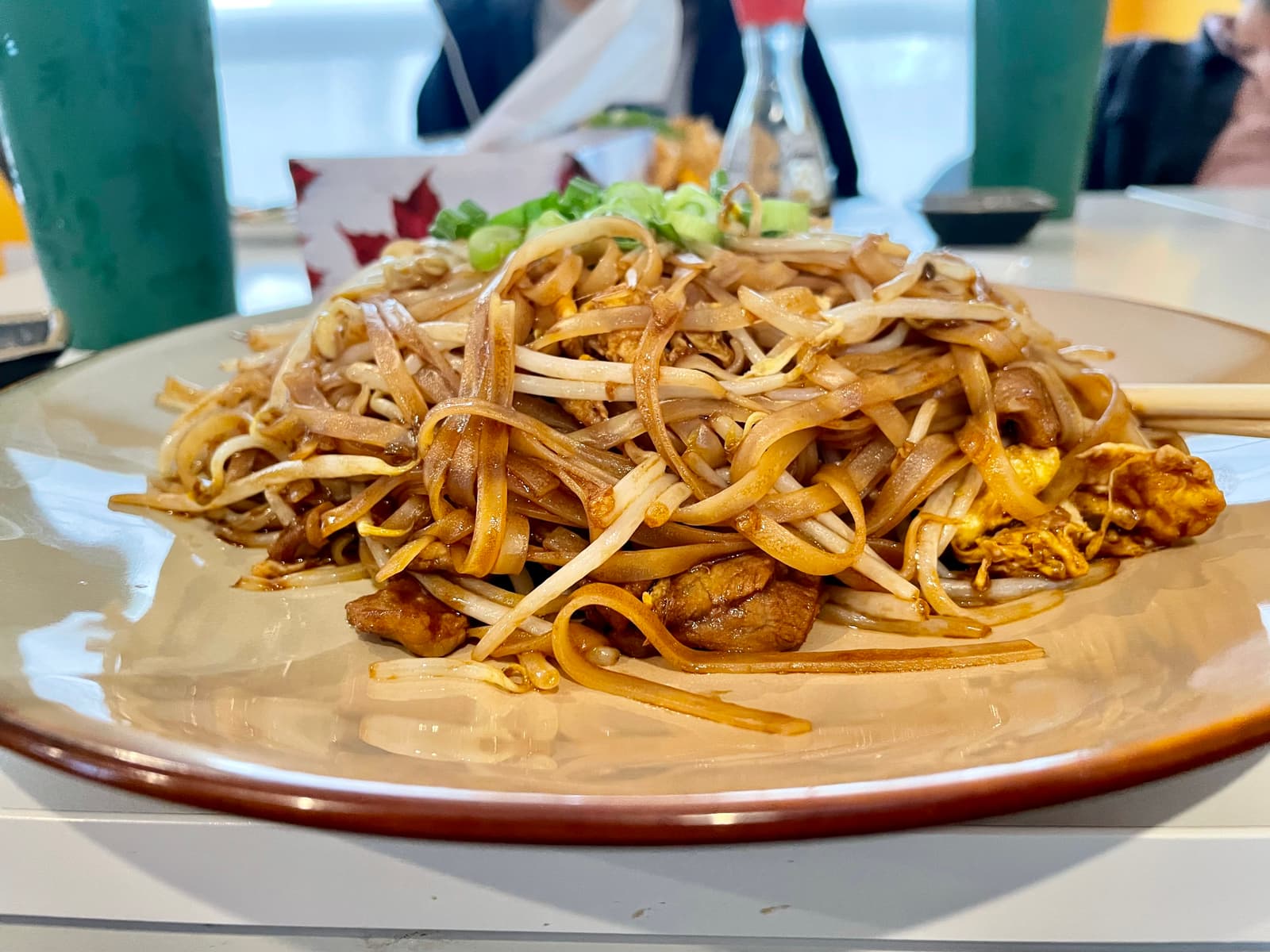 Wide noodles and thin-sliced beef in a savoury soy base, finished with egg and green onions for a complete, well-balanced dish