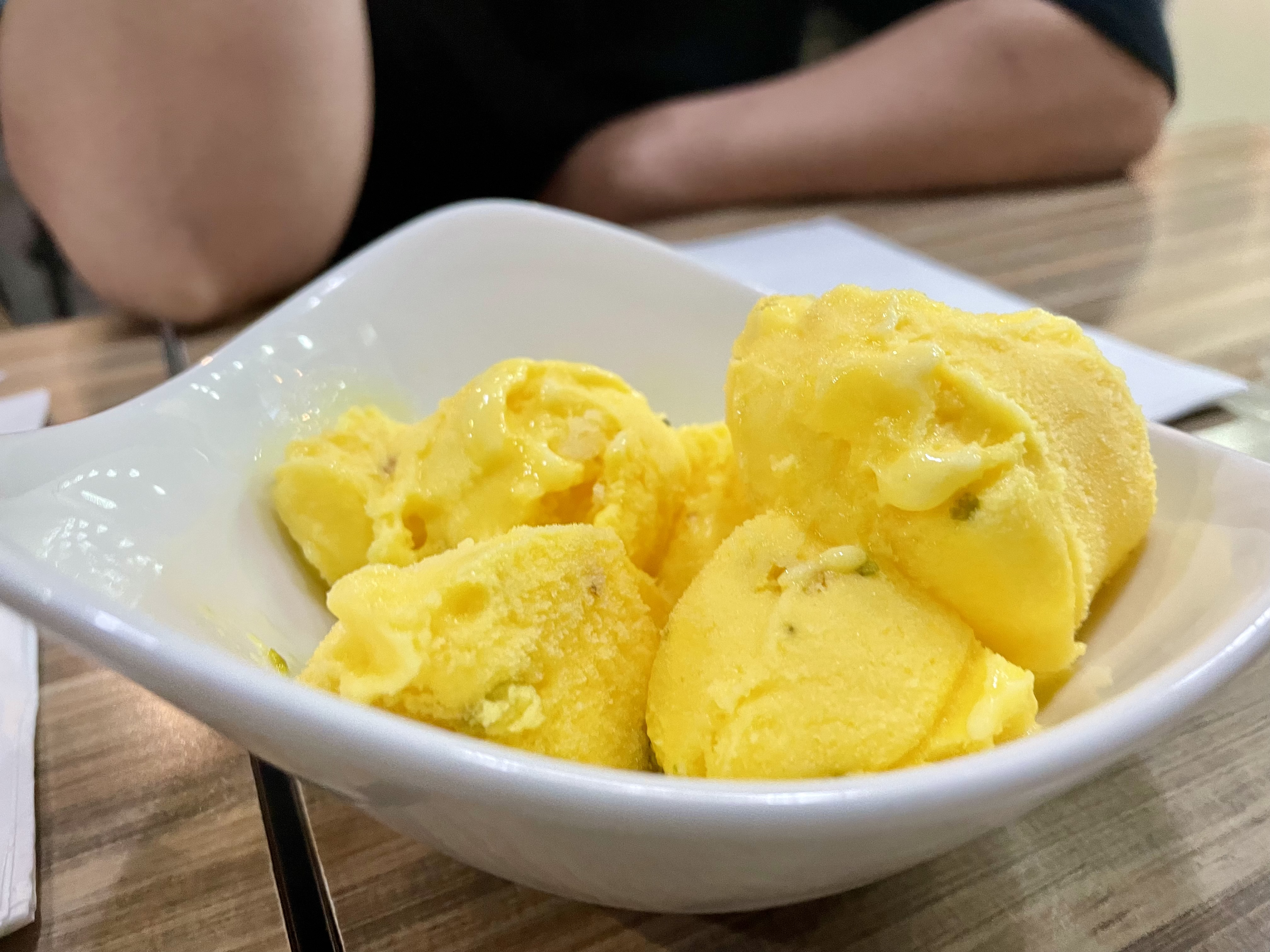 The in-house saffron ice-cream is made with a blend of milk, real cream, saffron and pistachio.