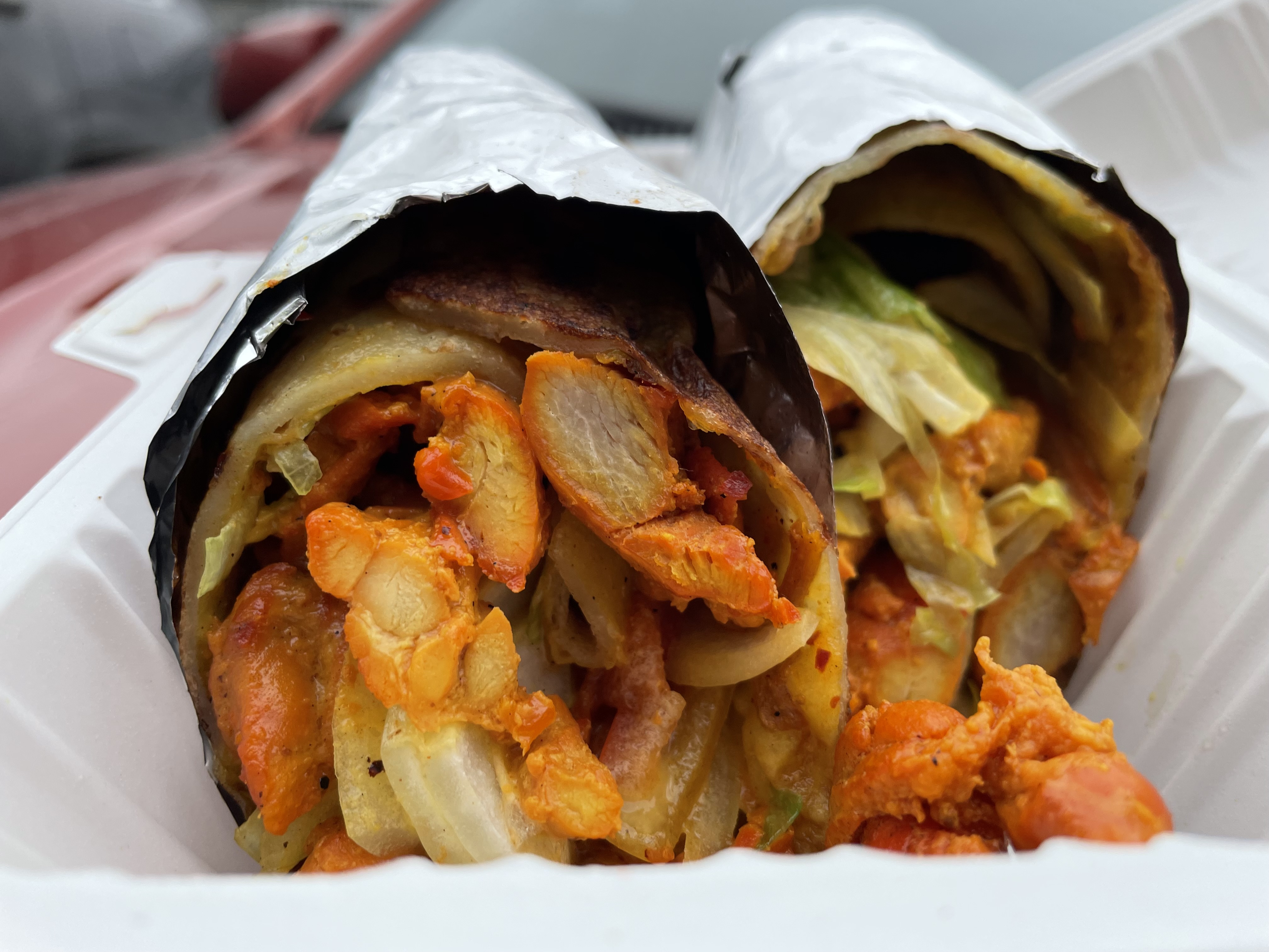 The spicy chicken wrap came with tender chunks of grilled and spiced chicken, lettuce and crunchy onions