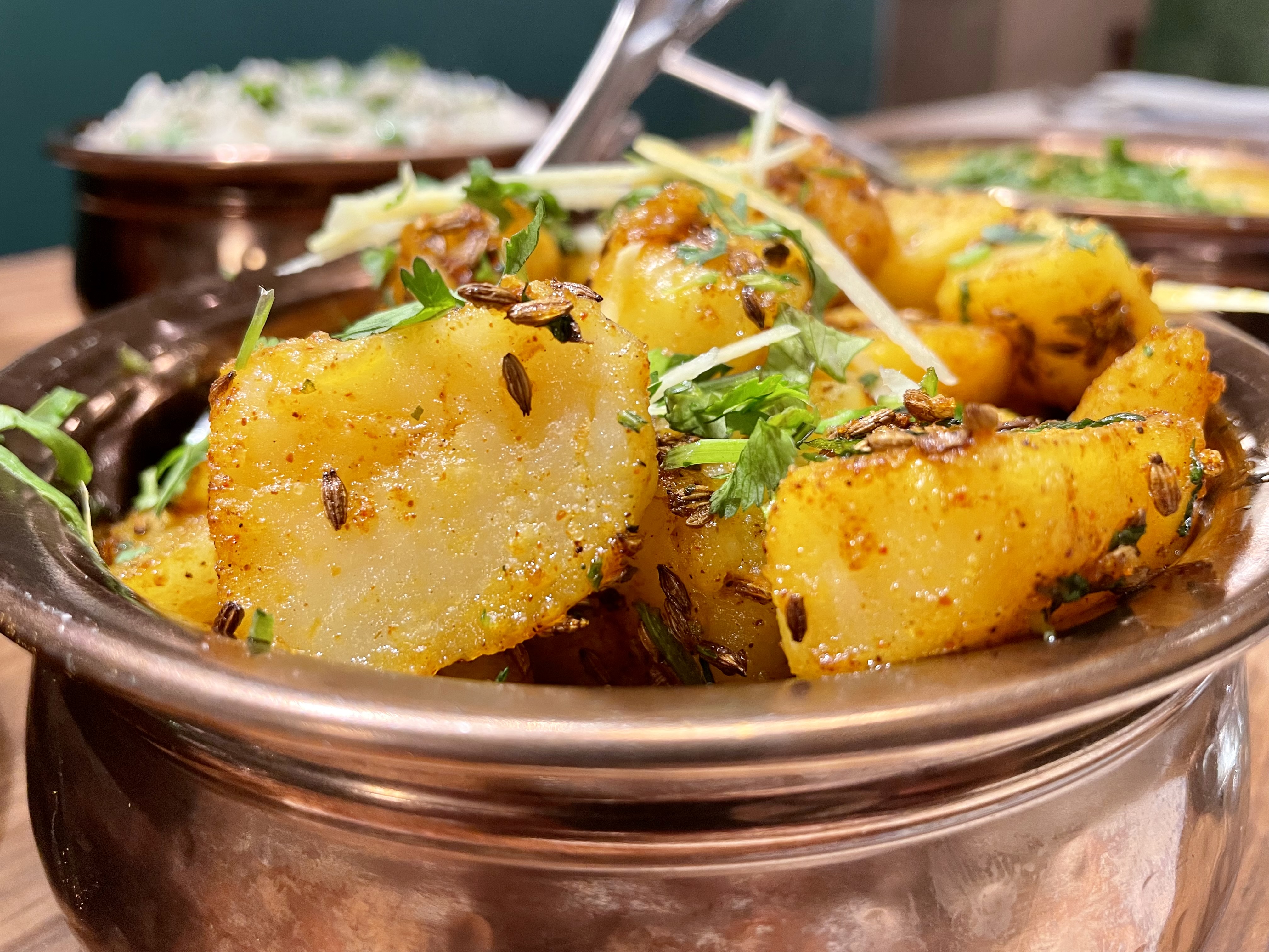 Jeera aloo is a typical vegetarian Indian dish which is often served as a side dish and pairs well with roti or rice