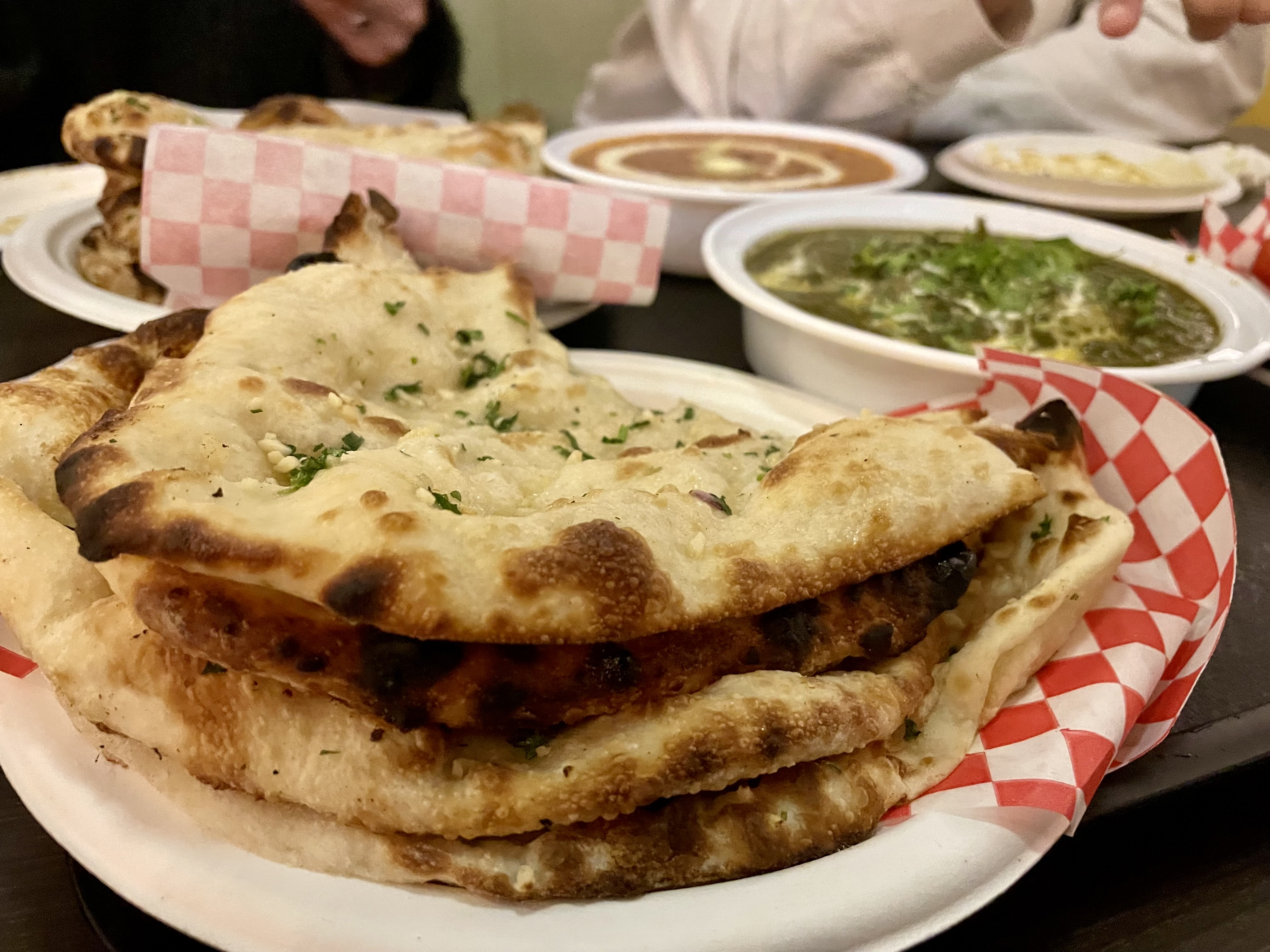 We ordered a large range of Punjabi and North Indian dishes, including the pictured garlic naan, which was served warm and soft