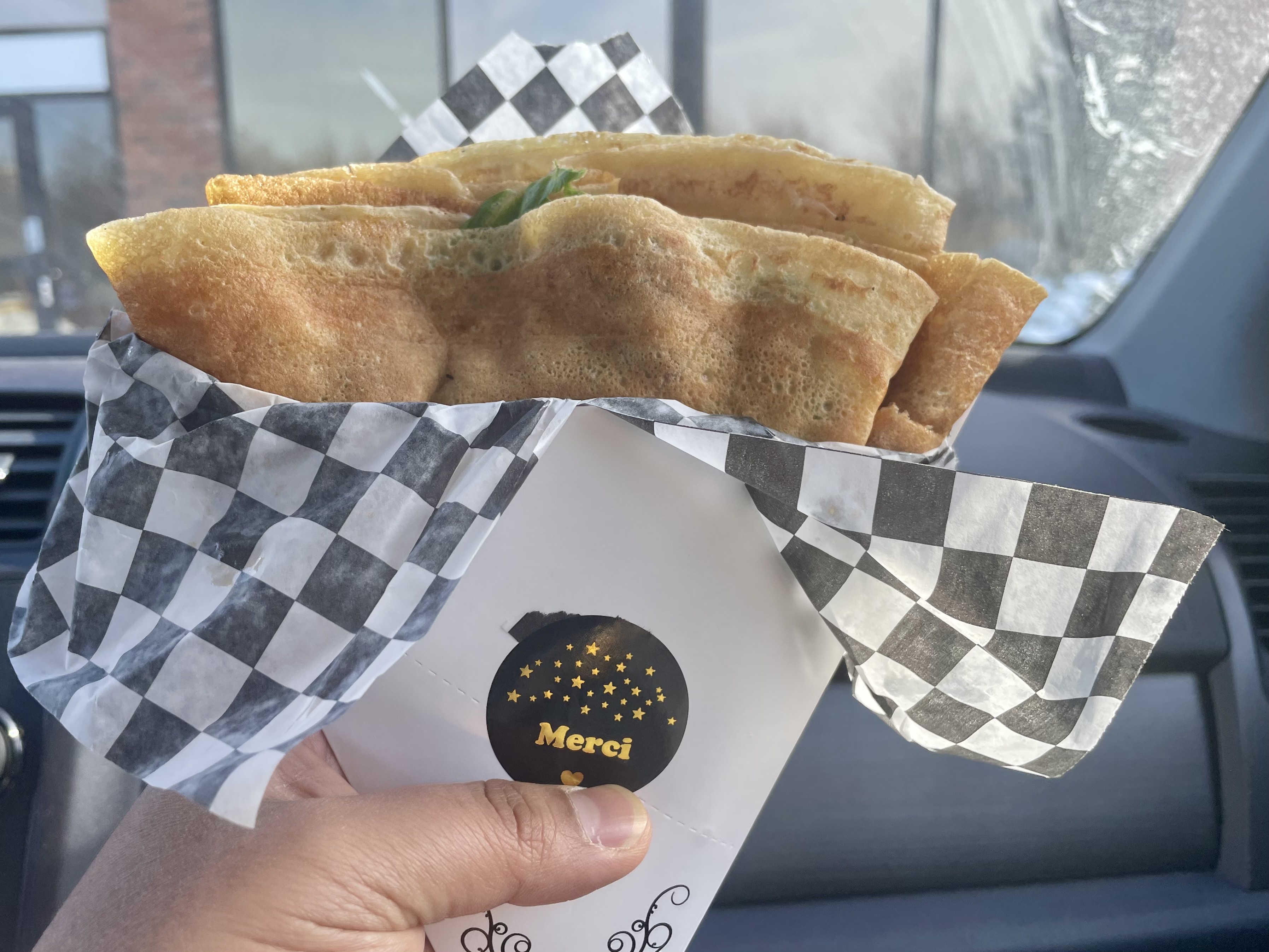 A savoury bite of Paris in every fold, with marinated ground beef, cheddar, and caramelized onions wrapped in a delicate crêpe